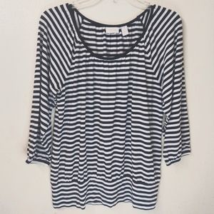Chico's Connie Top White Black Striped Jersey Knit 3/4 Sleeve 8
